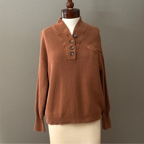 Lunya Humble Brown Cozy Cotton silk pocket henley Sz M Cabin core fall - Picture 1 of 6